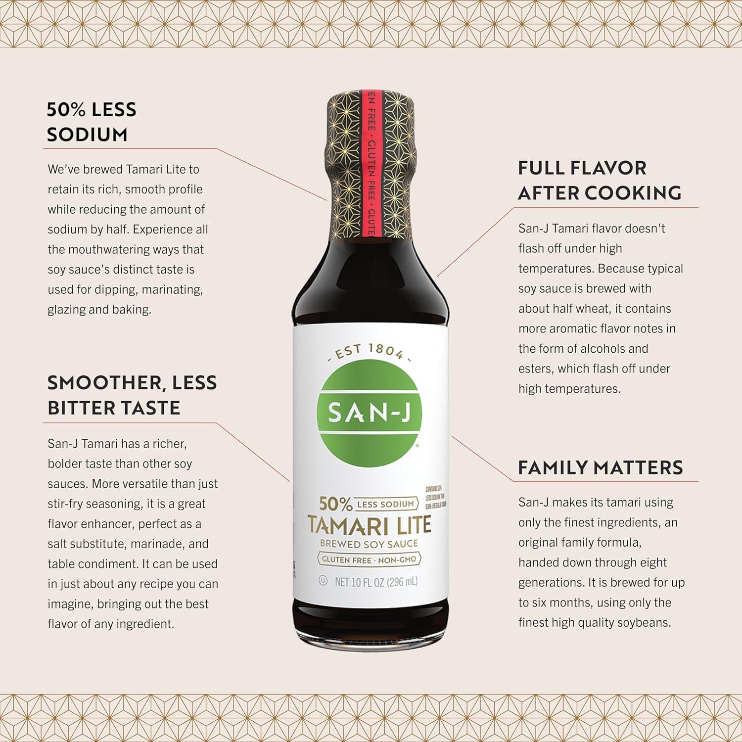 image:imageSanJ Gluten Free Tamari Lite Soy Sauce with 50 Less Sodium Made with 100 Soy Specially Brewed 20 oz Bottles 2 Pack