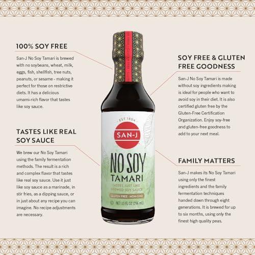 image:imageSanJ No Soy Tamari Specially Brewed Soy Sauce Alternative 10 oz Bottle