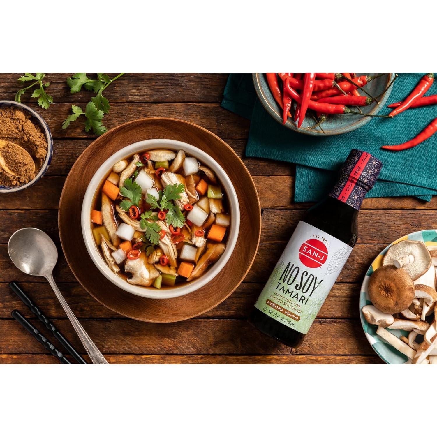 image:imageSanJ No Soy Tamari Specially Brewed Soy Sauce Alternative 10 oz Bottles 2 Pack