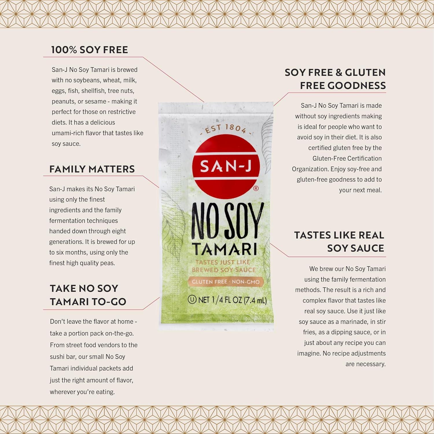 image:imageSanJ Organic Gluten Free Tamari Soy Sauce Made with 100 Whole Soy Specially Brewed 14 oz Individual Portioned Packets 200 PackNo Soy Tamari