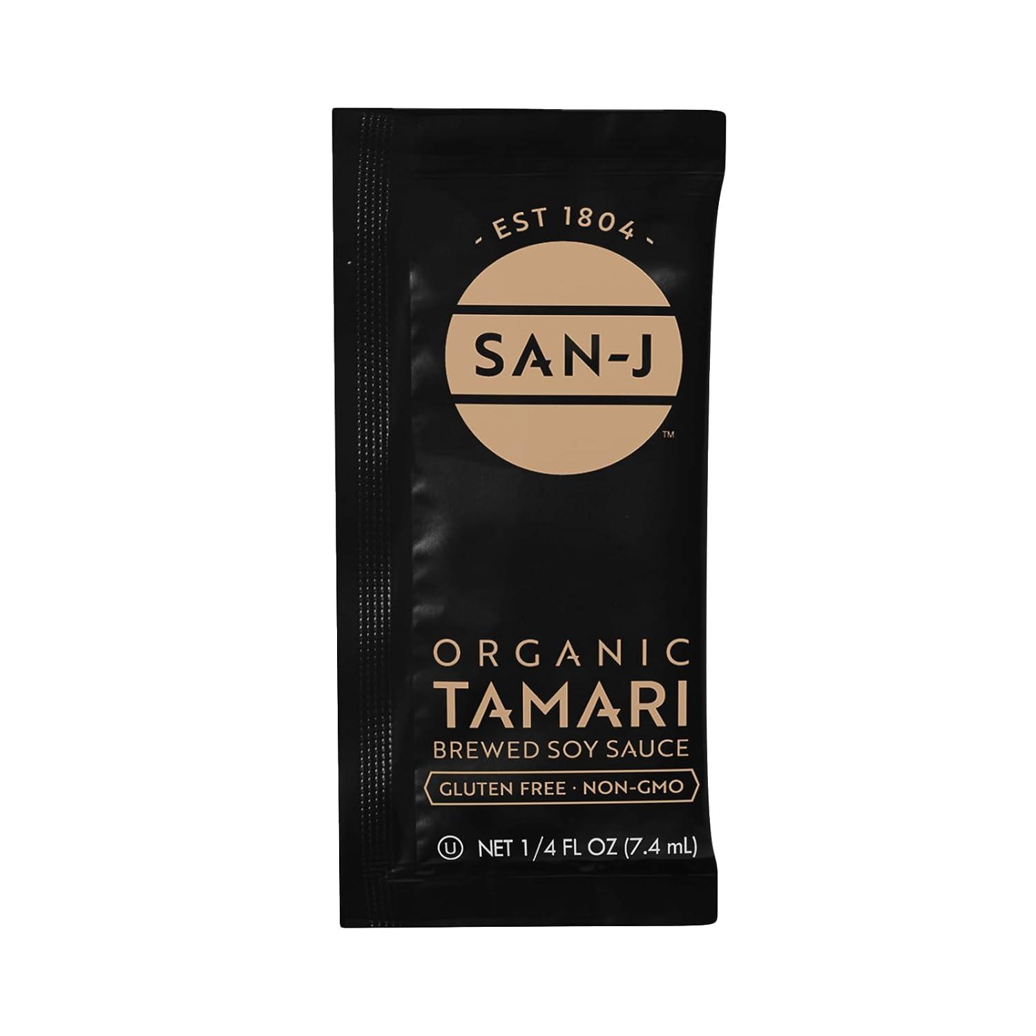 image:imageSanJ Organic Gluten Free Tamari Soy Sauce Made with 100 Whole Soy Specially Brewed 14 oz Individual Portioned Packets 200 PackOrganic Tamari