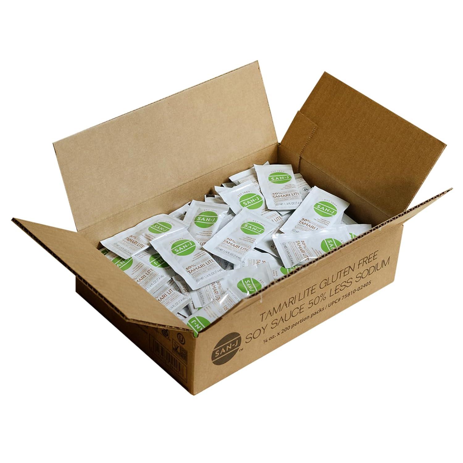 image:imageSanJ Organic Gluten Free Tamari Soy Sauce Made with 100 Whole Soy Specially Brewed 14 oz Individual Portioned Packets 200 PackTamari Lite