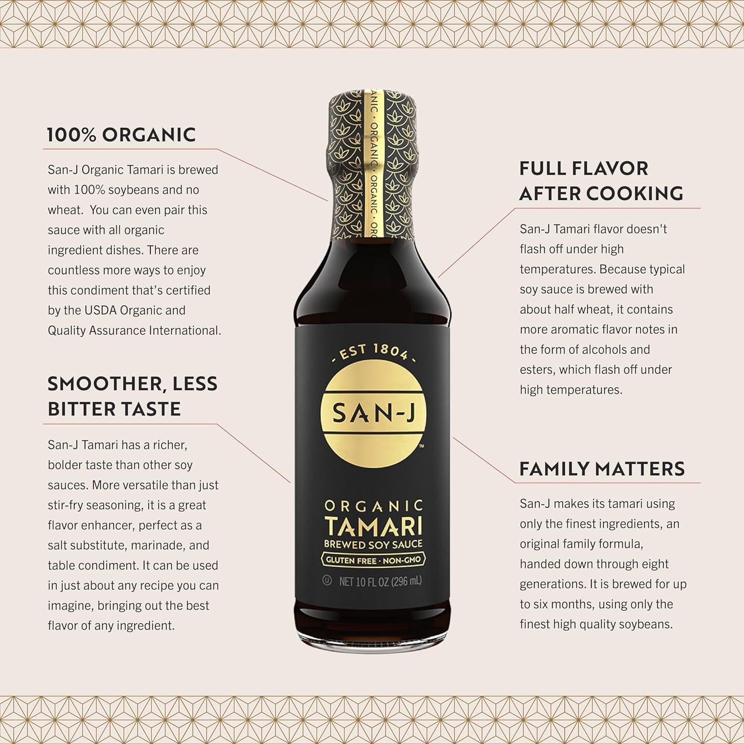 image:imageSanJ Organic Gluten Free Tamari Soy Sauce with 50 Less Sodium Made with 100 Whole Soy Specially Brewed 20 oz BottleOrganic Tamari