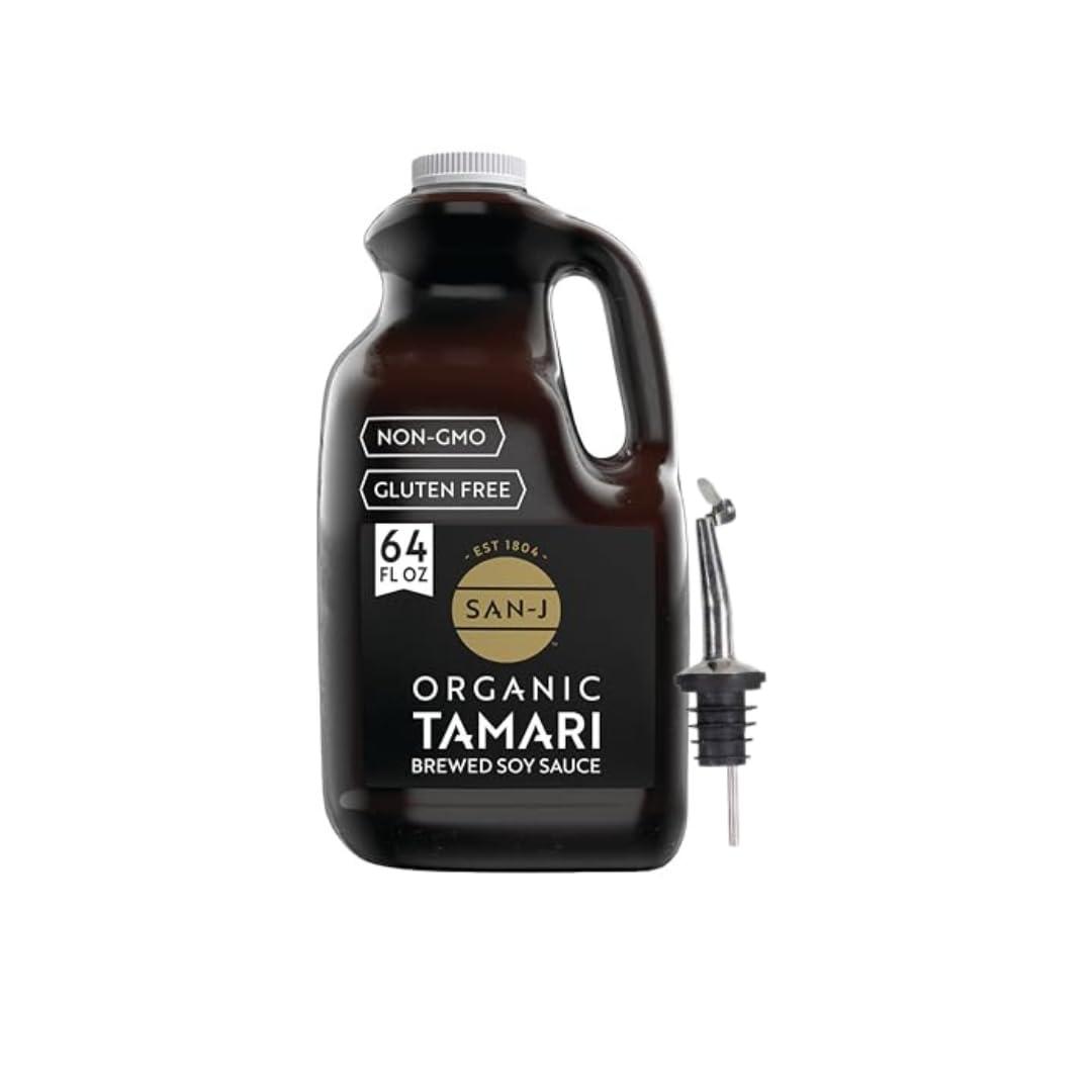 image:imageSanJ Organic Gluten Free Tamari Soy Sauce with 50 Less Sodium Made with 100 Whole Soy Specially Brewed 20 oz BottleOrganic Tamari