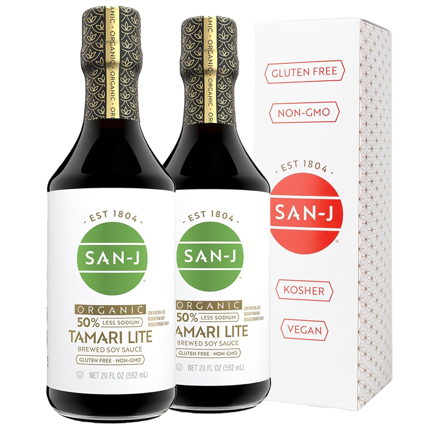 image:imageSanJ Organic Gluten Free Tamari Soy Sauce with 50 Less Sodium Made with 100 Whole Soy Specially Brewed 20 oz BottleOrganic Tamari Lite