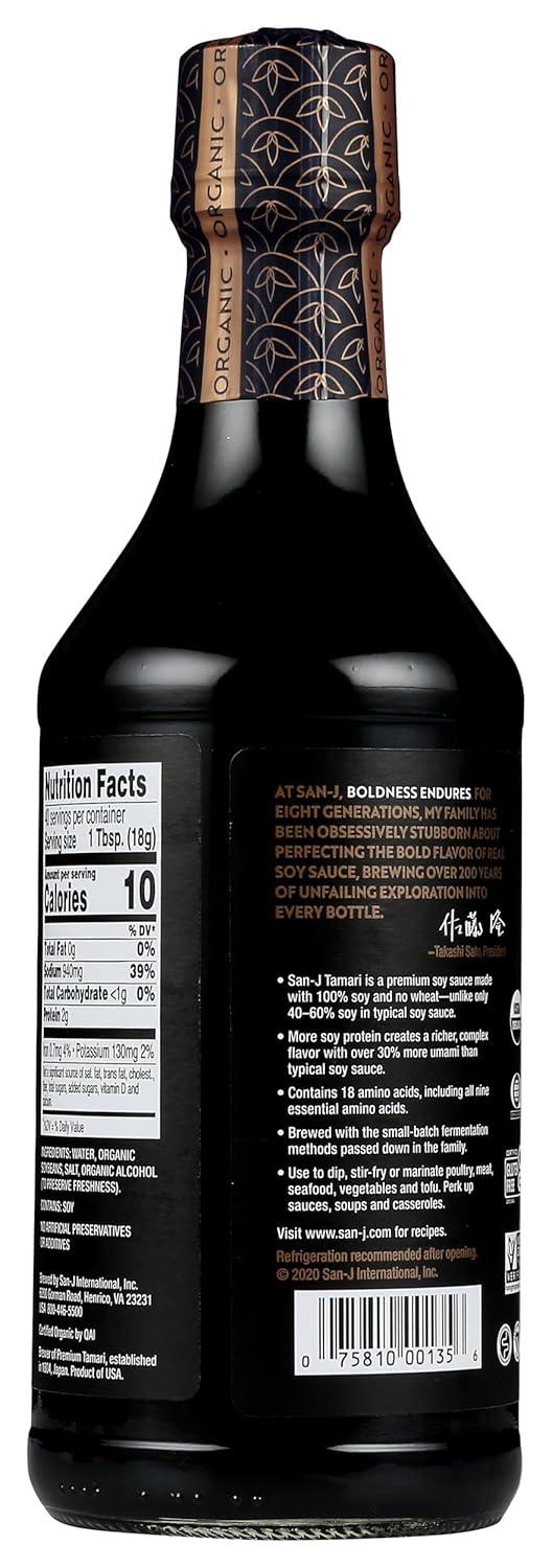image:imageSanJ Organic Gluten Free Tamari Soy Sauce with 50 Less Sodium Made with 100 Whole Soy Specially Brewed 20 oz BottleSoy