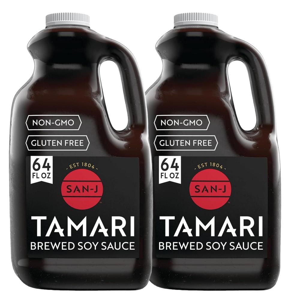 image:imageSanJ Gluten Free Tamari Soy Sauce with 28 Less Sodium Specially Brewed Made with 100 Soy 10 oz Bottles 6 Pack64 Fl Oz Pack of 2