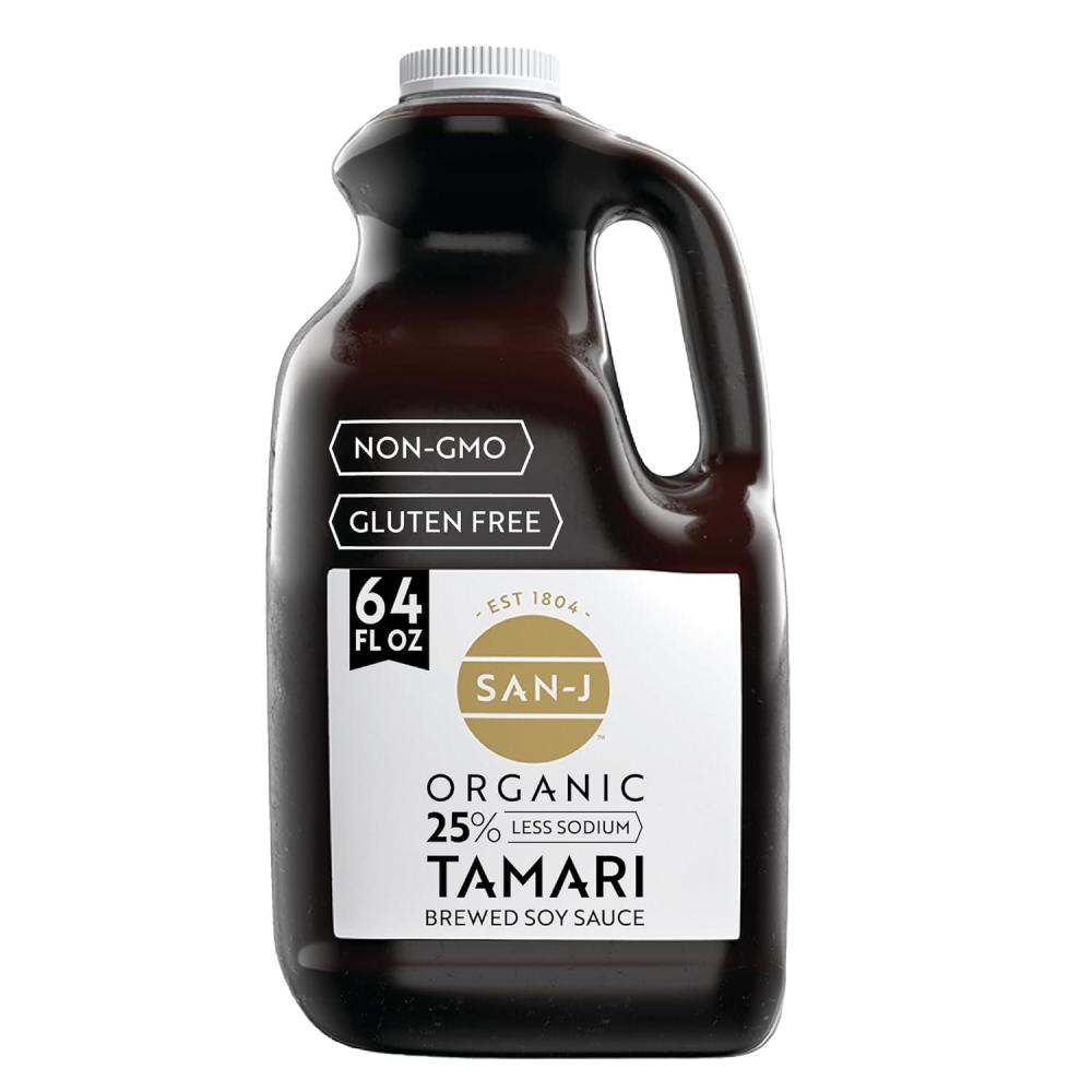 image:imageSanJ Organic Gluten Free Tamari Soy Sauce with 25 Less Sodium Specially Brewed Made with 100 Whole Soy 64 oz BottlePlatinum Label