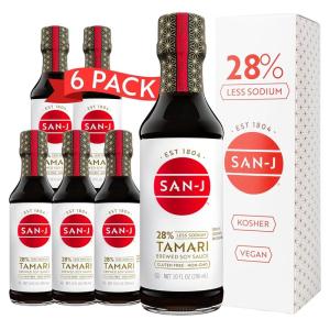 image:imageSanJ  Gluten Free Tamari Soy Sauce with 28 Less Sodium  Specially Brewed  Made with 100 Soy  10 oz Bottles  6 Pack10 Fl Oz Pack of 6