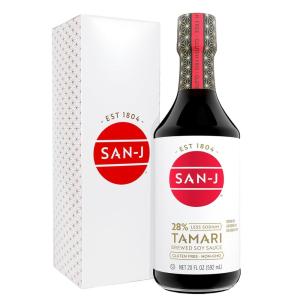 image:imageSanJ  Gluten Free Tamari Soy Sauce with 28 Less Sodium  Specially Brewed  Made with 100 Soy  10 oz Bottles  6 Pack20 Fl Oz Pack of 1