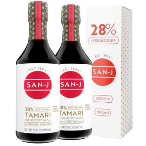image:imageSanJ  Gluten Free Tamari Soy Sauce with 28 Less Sodium  Specially Brewed  Made with 100 Soy  10 oz Bottles  6 Pack20 Fl Oz Pack of 2