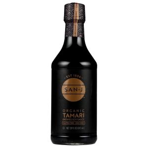 image:imageSanJ  Organic Gluten Free Tamari Soy Sauce with 50 Less Sodium  Made with 100 Whole Soy  Specially Brewed  20 oz BottleSoy